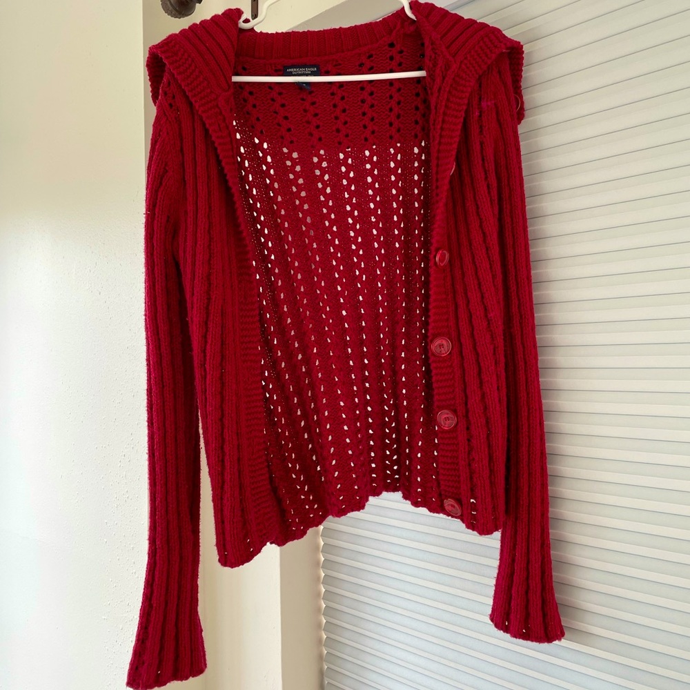 Red American eagle cardigan sweater